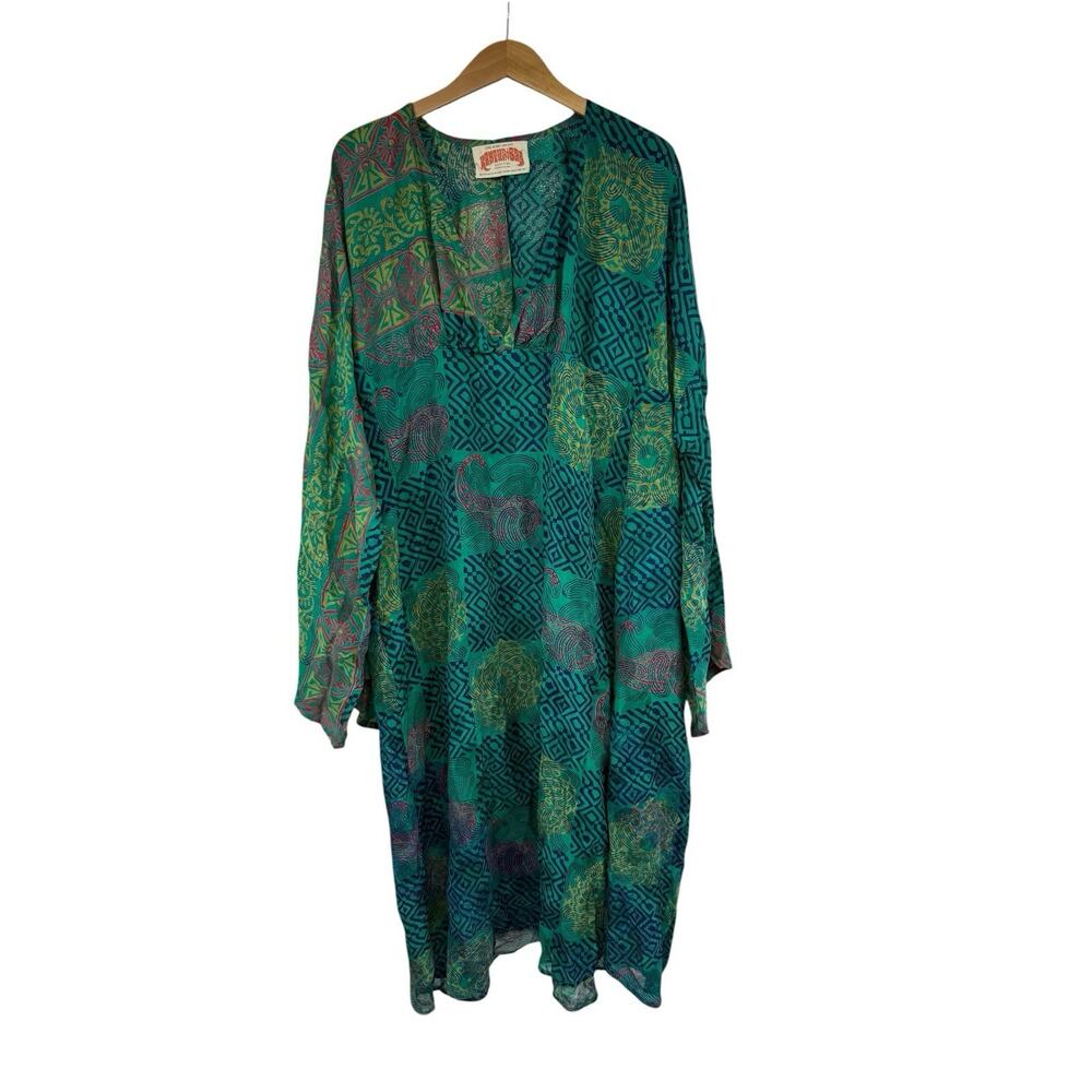 Bohemian Green Patchwork V-Neck Maxi Dress